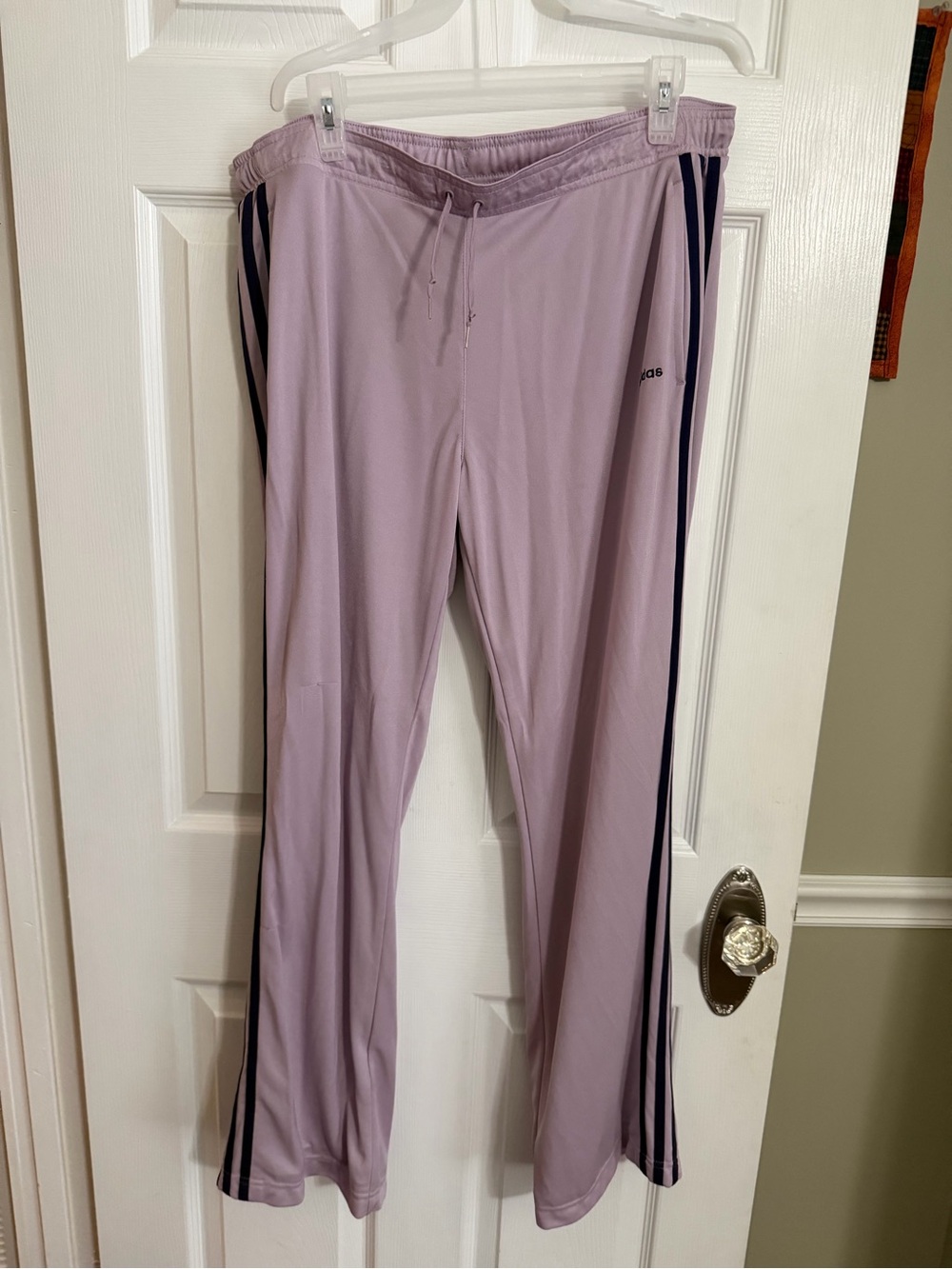 Adidas womens Lavender Track Pants with Side Stripes, Large, pockets